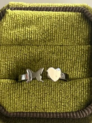 Butterfly and Heart Stainless Steel Silver Adjustable Ring Size 6-9 thumbnail 2
