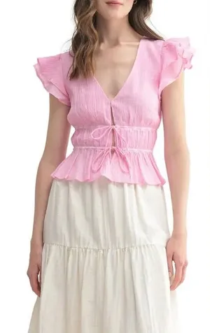 All in Favor Plisse Peplum Top Large thumbnail 1