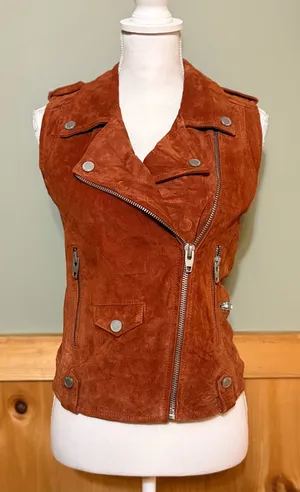 BLANKNYC Rust Suede Leather Moto Biker Vest XS thumbnail 1