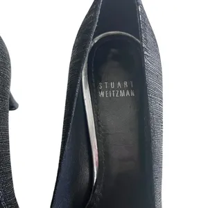 Stuart Weitzman Black Curvia Textured Pointed Toe Heeled Pumps Size 7.5M thumbnail 3
