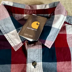 Carhartt Men’s XL Regular Plaid Short Sleeve Button Up Shirt Red Navy NWT thumbnail 15