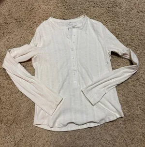 American Eagle Outfitters Cream Henley Long-Sleeve Top thumbnail 1