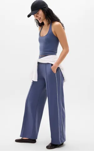 Athleta Venice High Rise Track Stripe Wide Leg Pant Womens Size Medium Blue thumbnail 1
