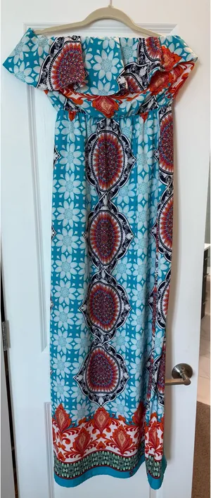 Colorful strapless maxi dress Blue Size XS thumbnail 1