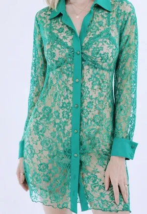 Victoria’s Secret Gold Label Teal Turquoise Lace Night Gown Intimate Size Small thumbnail 1