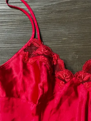 Y2K Vintage Victoria's Secret Red Satin Lace-Trim Chemise thumbnail 2