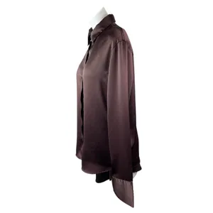 Meshki Women's Black Silk Satin Long Sleeve Button Down Pajama Shorts Set XS/S thumbnail 3
