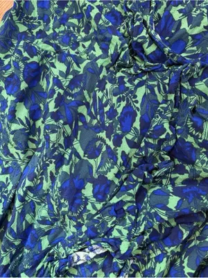 Maeve Anthropologie Green Blue Floral Wrap Midi Dress Size 00P thumbnail 6