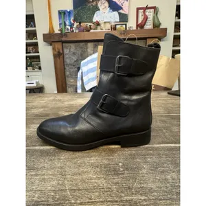 Emanuele Crasto Italian Leather Moto Boots Black doble Buckle Zip Womens 41 / 11 thumbnail 9
