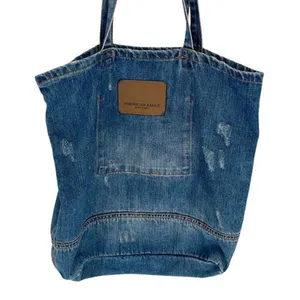 American Eagle Outfitters Denim Tote Bag.‎ Cotton Blue Medium Size thumbnail 3