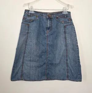 Jeanstar Denim Skirt A-Line Knee Length Y2K 90s Medium Wash Retro Casual Medium thumbnail 1