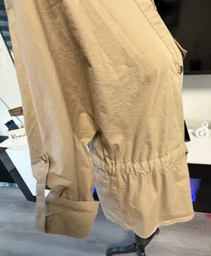 📌 TITLE Zara Khaki Tan Utility Drawstring Button Down Blouse Top XS thumbnail 10