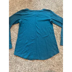 Eco Malibu Earth Yoga Womens Teal‎ Blue Organic Cotton Waffle Knit Henley Top L thumbnail 5