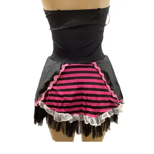 Black and Pink Vintage Corset Dress with Gold Skull and Ruffle Trim thumbnail 4