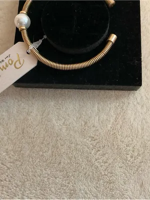 Pomina Gold-Tone Pearl Accent Coil Cuff Bracelet thumbnail 4