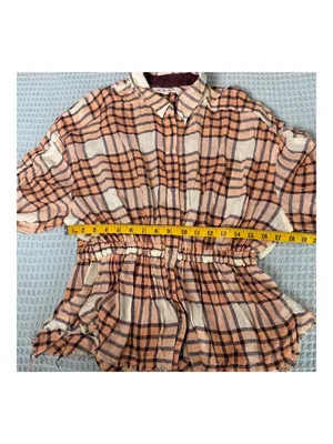 We The Free People Pacific Dawn Plaid Shirt Womens Medium Peach Ivory Boho Top thumbnail 7