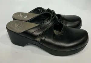 Dansko black‎ leather mules clogs size 37 thumbnail 1