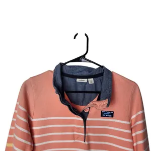 L.L. Bean Orange Striped Long Sleeve Henley Soft Cotton Rugby Shirt Size Small thumbnail 3