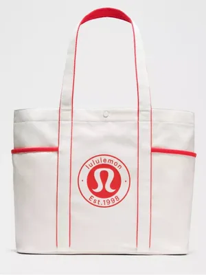 Lululemon NWT Daily Multi Pocket Canvas Tote Bag 20L Cream Red Trim thumbnail 2
