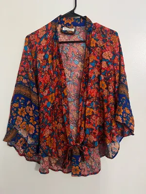 Paparazzi Multicolor Floral Kimono - Blue & Orange & Pink size medium thumbnail 1