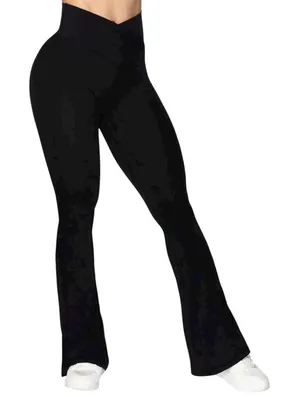🔃High Waist Black Flare Leg Yoga Pants Leggings thumbnail 1