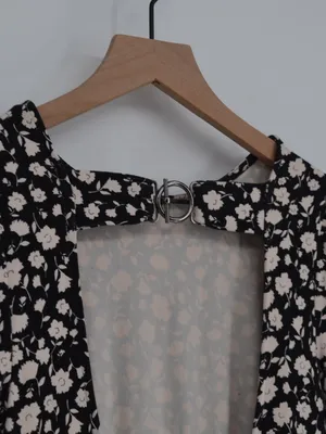 Free People Black & Cream Floral Cutout Back Midi Dress XS thumbnail 4