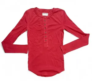 Free People We The Free Red Ribbed Henley Top XS Long Sleeve Fitted Boho thumbnail 1