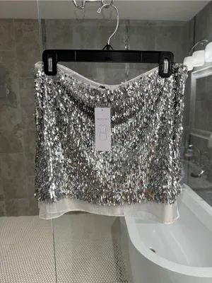 Gianni Bini Silver Sequin Mini Skirt w/Organza - Women Size 6 *NWT thumbnail 2