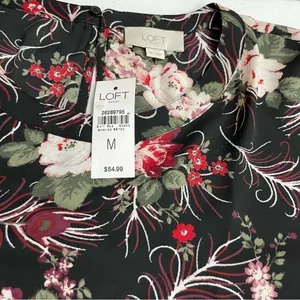 LOFT Black Floral Bell Sleeve Blouse Size M thumbnail 9