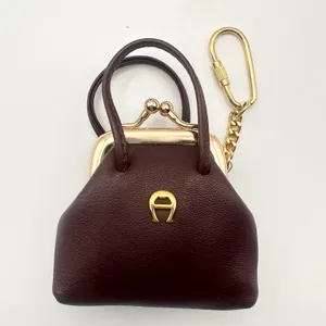 Etienne Aigner Brown Leather Kisslock Miniature Coin Top Handle Purse Keychain thumbnail 4