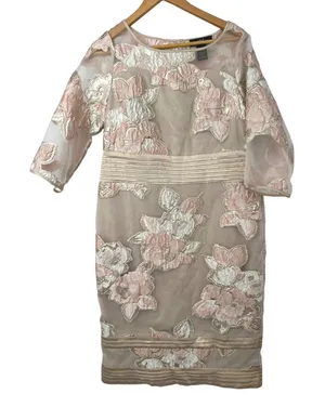 Midnight Velvet Dress 10 Pink Gold Floral Embroidered Sheath Formal Romantic thumbnail 1