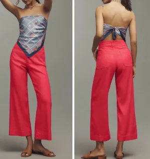 Anthropologie Maeve The Colette Wide-Leg Cropped Linen Pants, Size 28 thumbnail 2