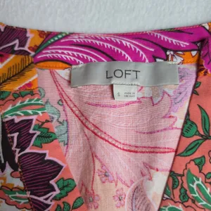 LOFT‎ NWOT Floral Patchwork Smocked Mini Dress Orange Pink Multi Summer Small thumbnail 4