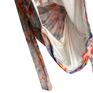 Anthropologie Mesh Crossover Long Sleeve Blouse Watercolor Large Semi‎ Sheer thumbnail 5