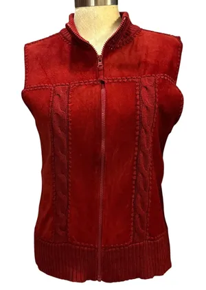 VTG Designers Studio M Suede Leather Knit Vest Red Boho Western Rustic Holiday thumbnail 1