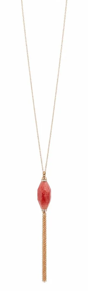 Willi Smith Gold 32 Long Pendant Necklace Coral Pink semi precious Stone Tassel thumbnail 1