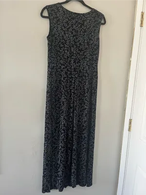 Vintage 90s Black Blue Floral Botanical Embroidered Midi Dress 6 Resort Tropical thumbnail 6