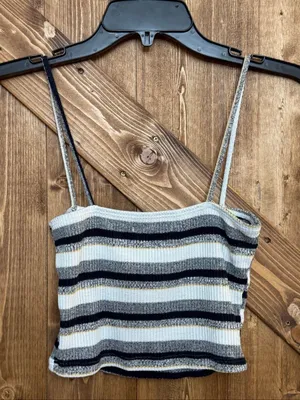 The Noise Tribe Women’s S Black Gray Striped Knit Cropped Cami Tank Top Metallic thumbnail 4