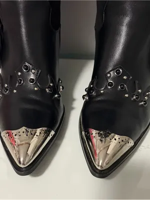 Black Fringed Western Knee-High Boots with Silver Accents thumbnail 4