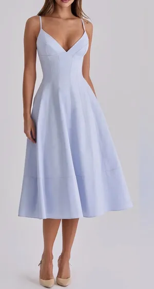 NEW House of CB Millie Bluebell Corset Bodice Stretch Cotton midi Dress sz XS thumbnail 1