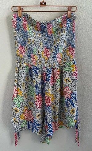 Urban Outfitters Strapless Romper Playsuit Smocked Upper Colorful Medium thumbnail 1