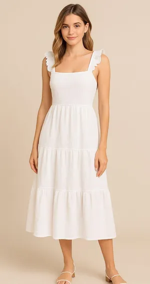 Caitlin Covington x Pink Lily White Textured Midi Dress Size L thumbnail 1