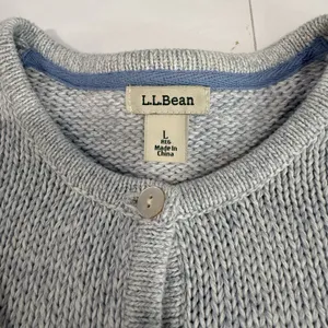 LL Bean Blue Ombré Stripe Chunky Knit Button‎ Cotton Cardigan Sweater LARGE thumbnail 8