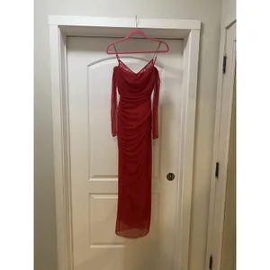 House Of CB Katarina Dress Womens XS Red Mesh Ruched Long Bodycon Maxi Party thumbnail 2