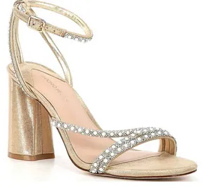 Antonio Melani Kameron Pearl Rhinestone Metallic Strap Block Heel Dress Sandals thumbnail 1