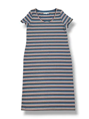 Loft Striped Shimmer Knit Midi Tee Shirt Dress Pink Blue Grey Metallic Size XL thumbnail 12