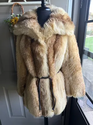 Vintage Tissavel France Gino Rossi faux fur collared belted coat, size medium thumbnail 1