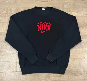 Handmade Nike Embroidered Black Crewneck Pullover Size Medium Heart Details thumbnail 1