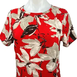 Abercrombie & Fitch Women's Red Floral Crew Neck Short Sleeve Mini Shift Dress S thumbnail 4