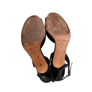 Jimmy Choo 41261 Black Glitter Peep Toe Slingback Heels Stiletto Italy Size 38‎ thumbnail 7